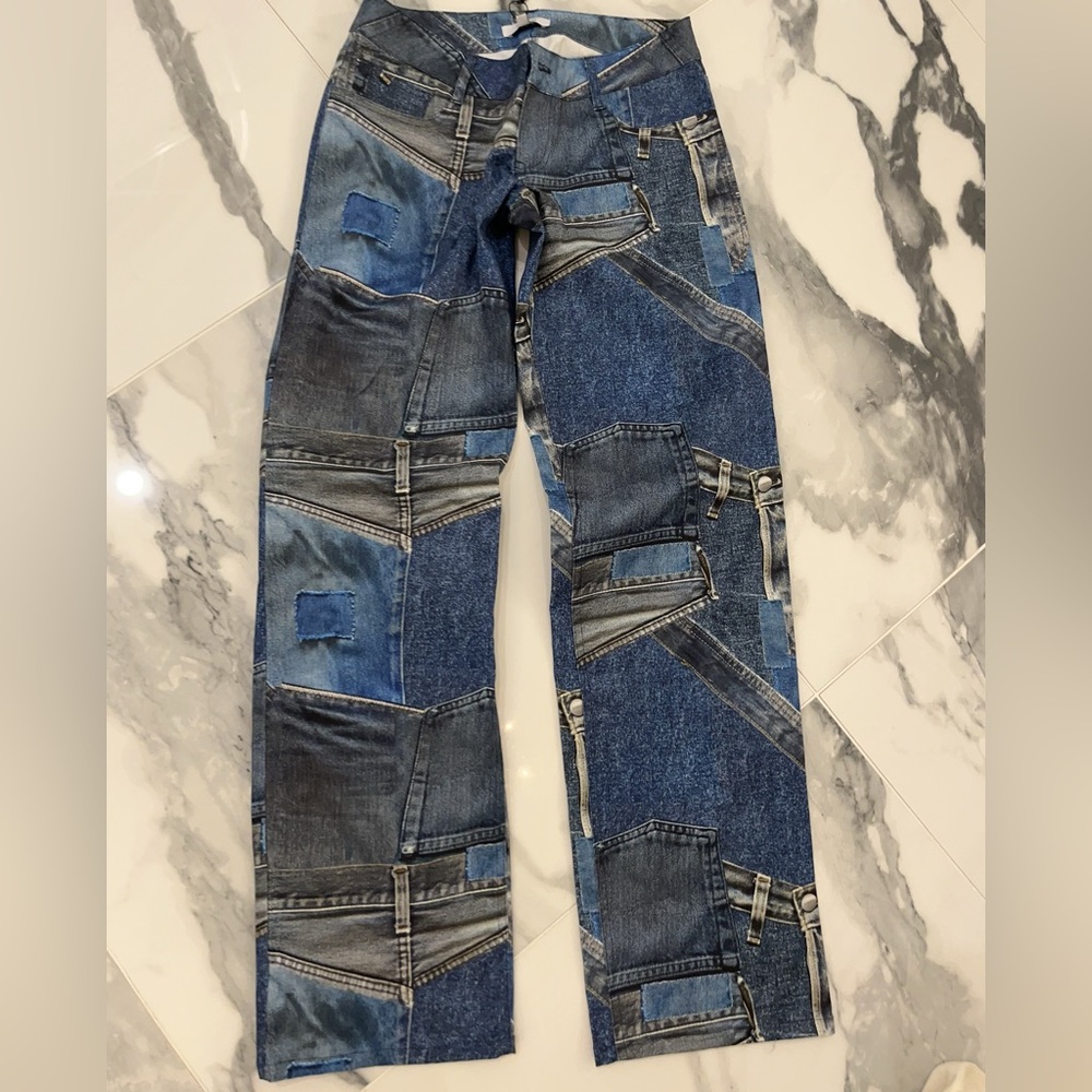 Miaou Blue Patchwork Wide Leg Pants